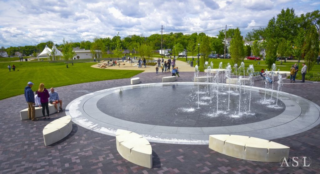 ASL Stone routinely provides materials for splash fountains and this one in Hamilton, OH is a typical example.
